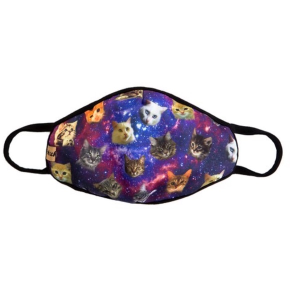 MADE IN USA, Purple Cats Print Face Mask - Picture 3 of 7